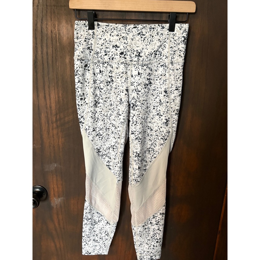 Athleta High Waisted Mesh Panel Leggings Grey White Speckled S